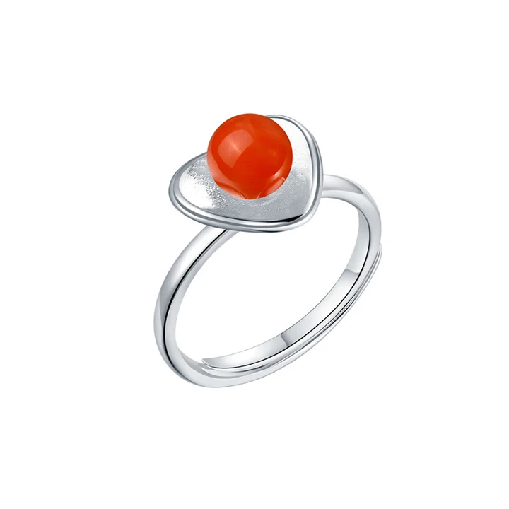 

New Design Sterling Silver Plated Rings Oval Heart Shaped Rings Solitaire Carnelian Ring, As picture shows