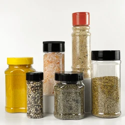 Factory price durable round shape plastic spice shaker bottle/salt and pepper plastic jar packaging