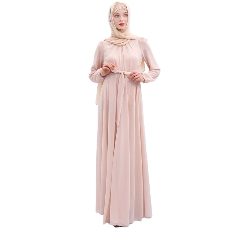 

Women's Islamic Evening Gown Dress Muslim Long Sleeve Self Tie Flowy Maxi Dress Chiffon Kaftan Abaya, Customers' requirements
