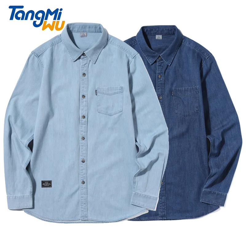 

Wholesale LOGO Customization blue demin shirt Plus Size solid color Long Sleeves Men Shirt jean top wear denim shirt for men