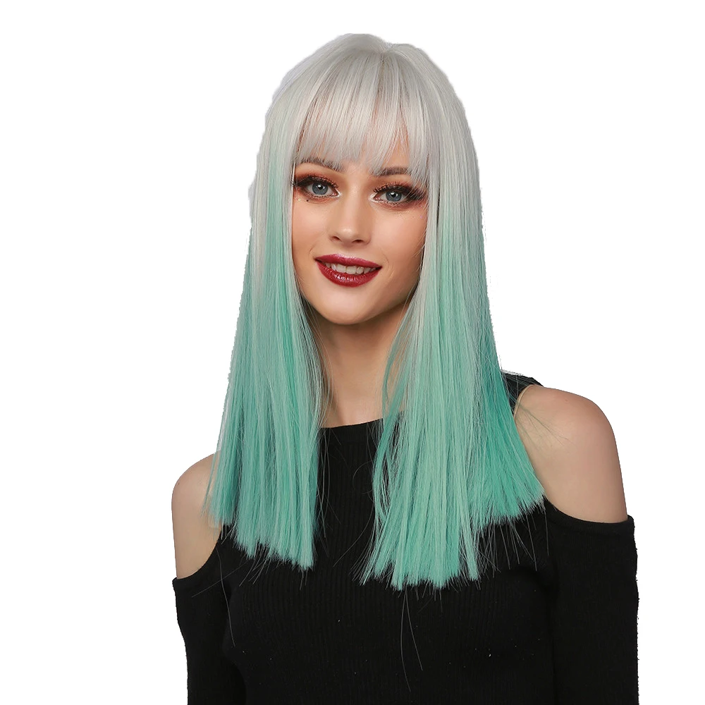 

Cosplay Lolita Wig Mid Long Straight White Green Synthetic Wig, Straight long hair
