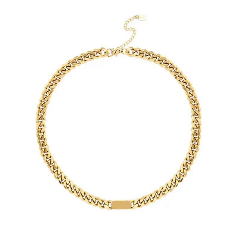 

New Arrival Stainless Steel Chunky Link Chain Necklace Jewelry Tags Bar Pendant Custom Cuban Chain Necklace