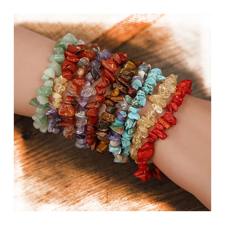

Natural Crystal Stone Bracelet Healing chip Chipped 7 Chakra Stone Bracelet For Girls Colorful