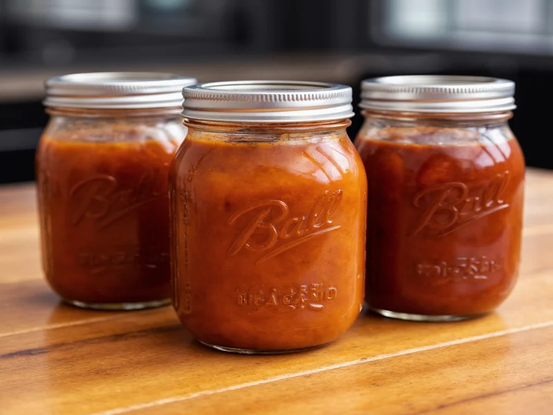 Three mason jars with customized homemade BBQ sauce variations on wooden table