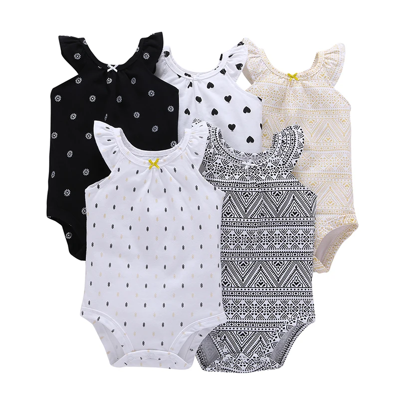 

0-24 Months Baby Romper Suit Cotton Flutter Tank Baby Sleeveless Bodysuits Girls, As pictures