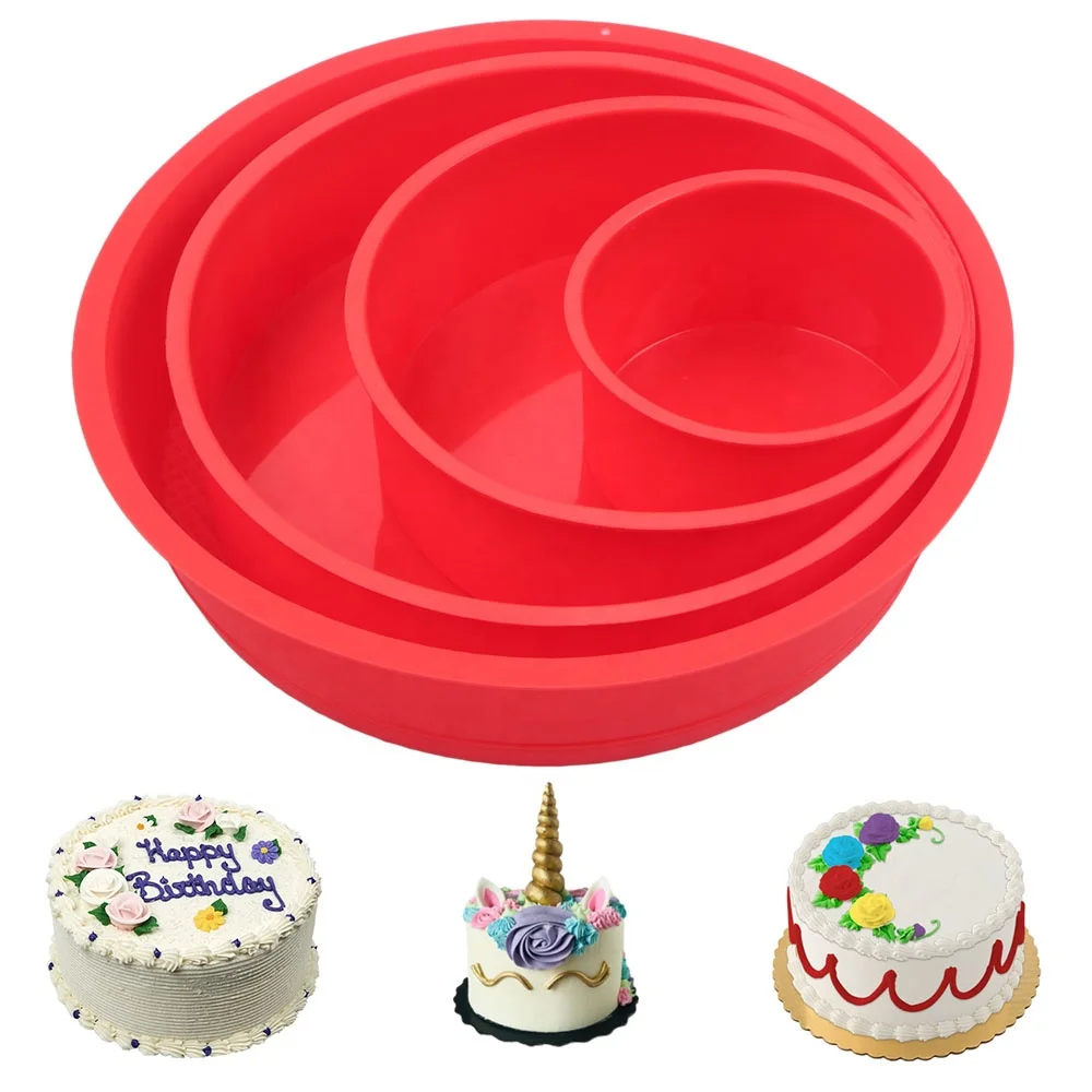 

4 6 8 10 Inch Silicone Round Cake Pan for Baking DIY Cake Nonstick Bakeware Layer Cake Pan for Birthday Wedding Party Set of 4, Red