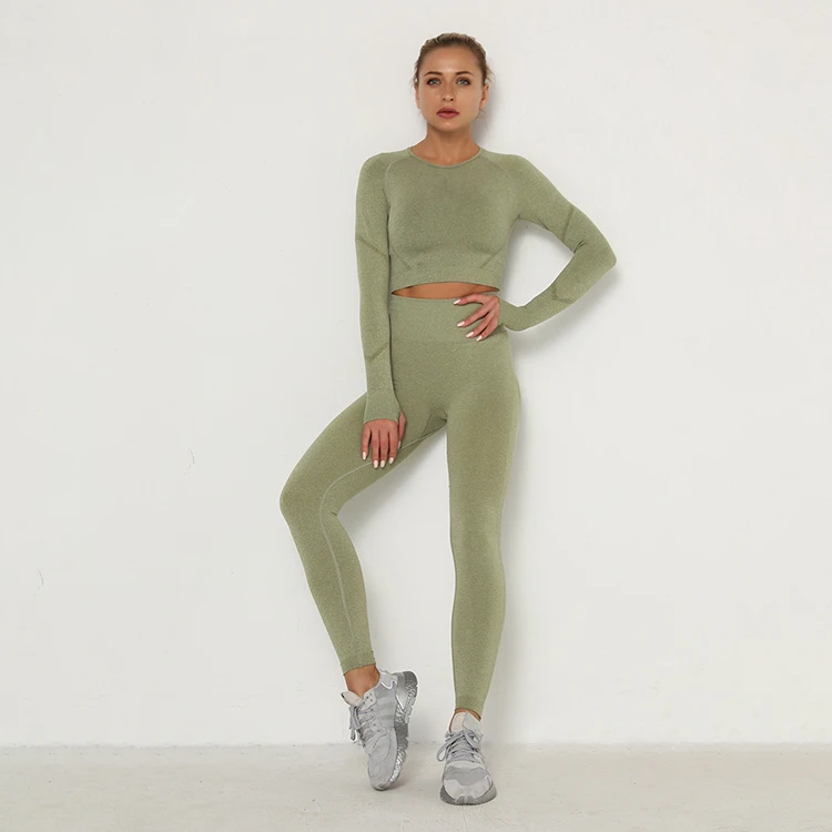 

High waist fitness pants women's tight long sleeve sports suit yoga clothes oem