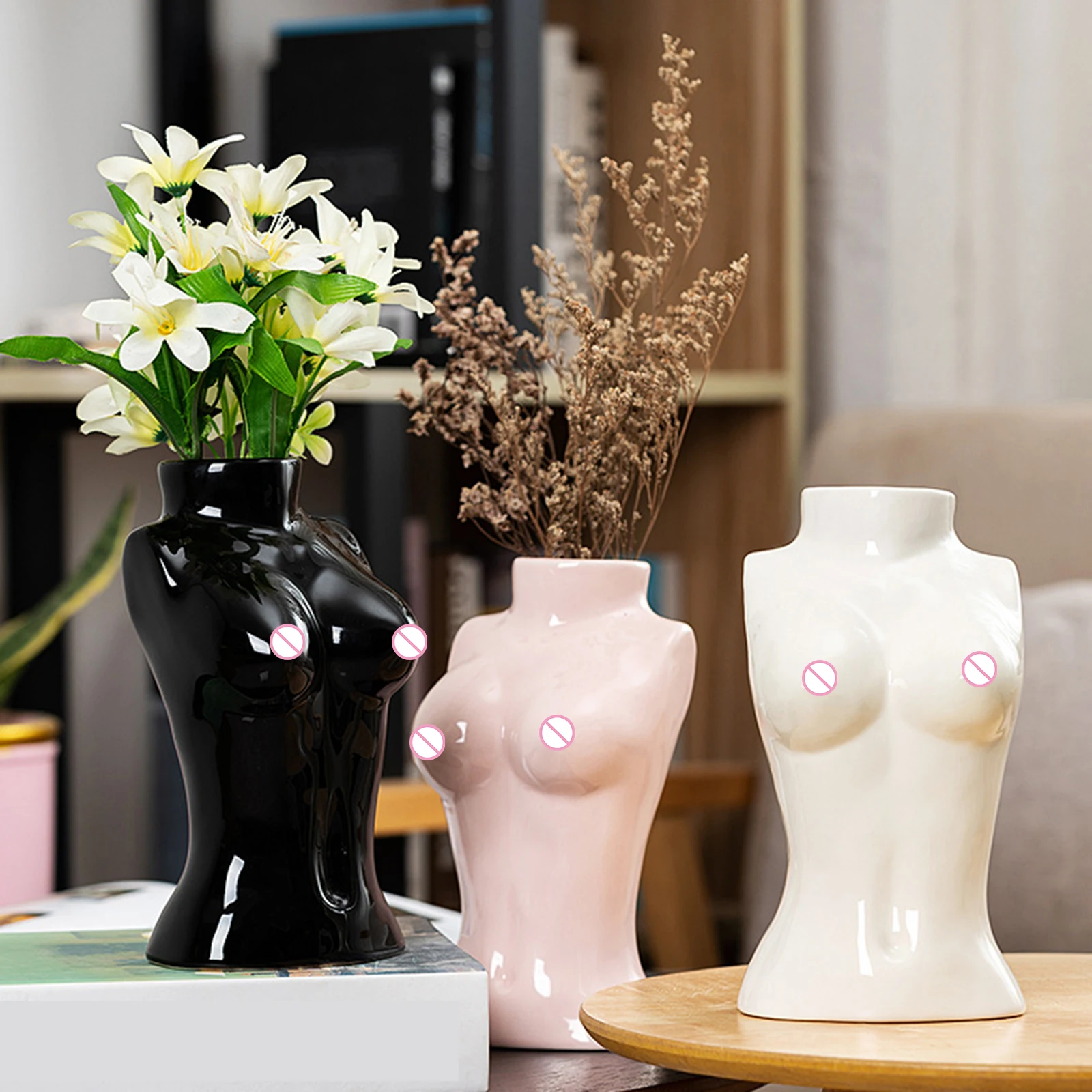 

Nordic Creative Body Girl Bust Art Vase Human Body Ceramic & porcelain Vase for Home Decor Flower Arrangement Gift Desk Decor, Pink,white,black