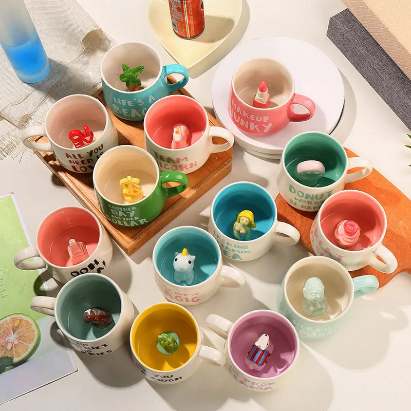 

Hot Style Creative Cups Ceramic Glaze Cartoon Cat Dog Christmas Ceramic Mug Coffee Cup 3D Relief Animal Ceramic Cups, Green/white/pink/blue