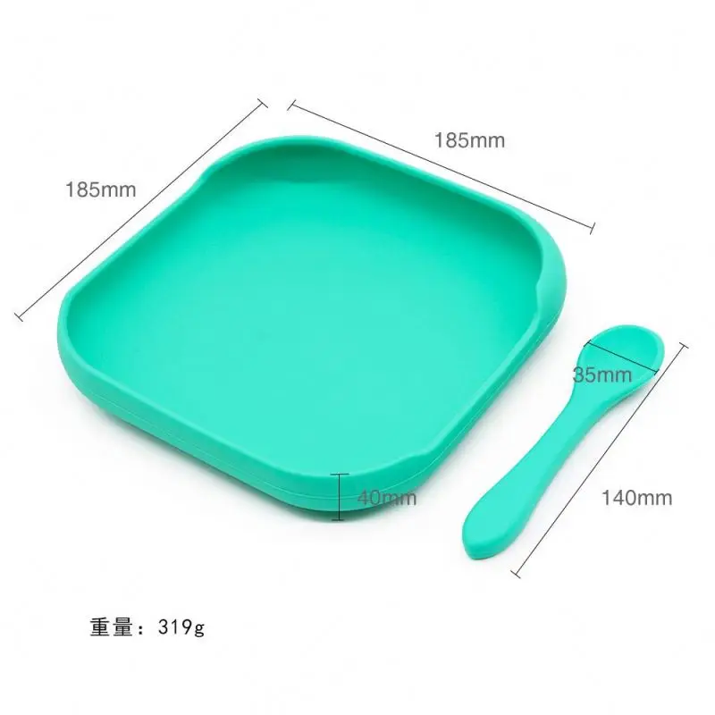 

Amazon Hot Sale BPA Free Non-slip Suction Food Silicone Baby Feeding Food Plate Set With Spoon Silicon Bowl and Spoon Baby