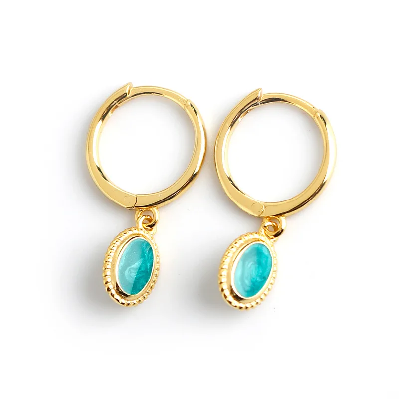 

2021 New Trendy Enamel Earrings Silver Blue Sky Emerald Drop Earrings For Woman Jewelry, As picture