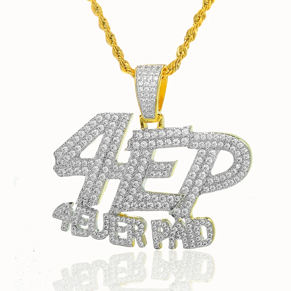

50% discount Rectangle Cz Letter 4 Ever Paid Pendant Necklace Micro Pave Cz Bling Hip Hop Men Boy Choker Jewelry