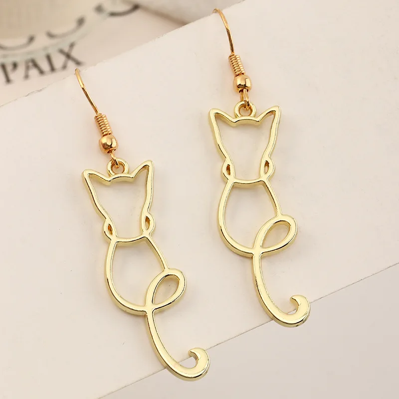 

Wholesale Fashion Cartoon Cat Animal Luxury Gold Plated Hoop Earrings For Women Girl Jewelry