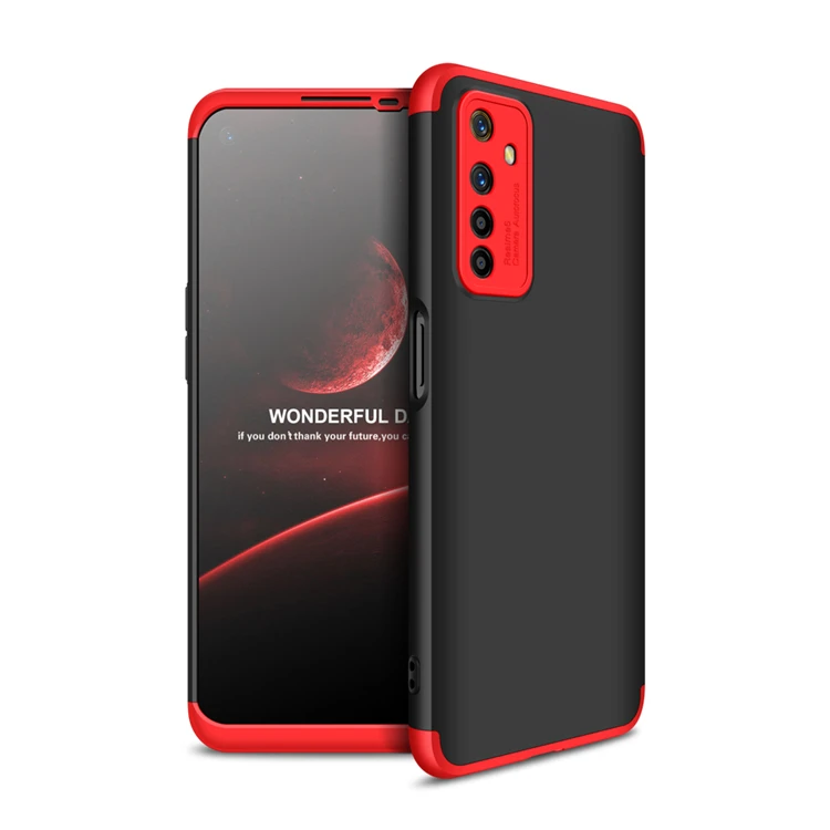 

For Oppo Realme 6 Case Original GKK 3 in 1 PC Phone Case Shockproof Back Cover Cases, Red-black,black,blue-black,silver-black,rose gold, full-blue,full red