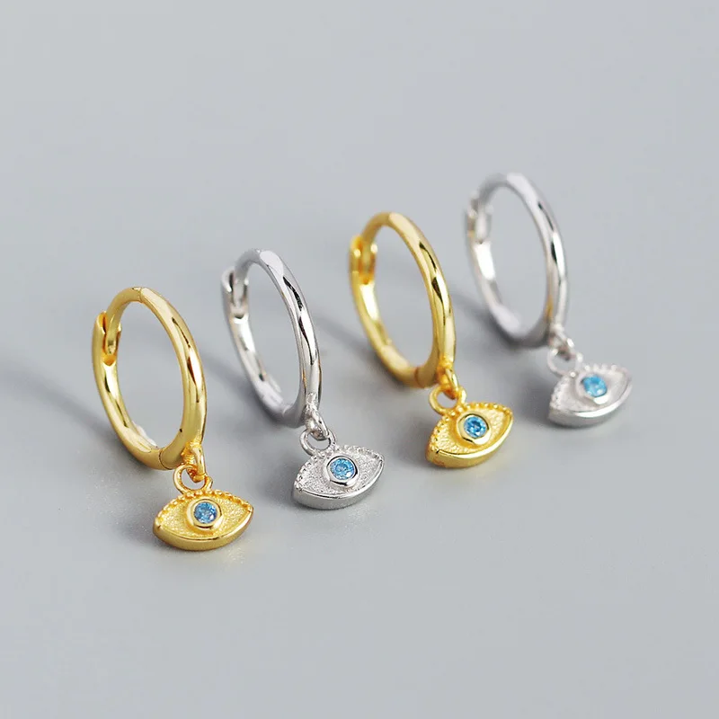 

Gold Tone S925 Blue Cubic Zirconia Turkish Eyes Earrings 925 Sterling Silver Evils Eyes Clip On Earrings For Girls Gift