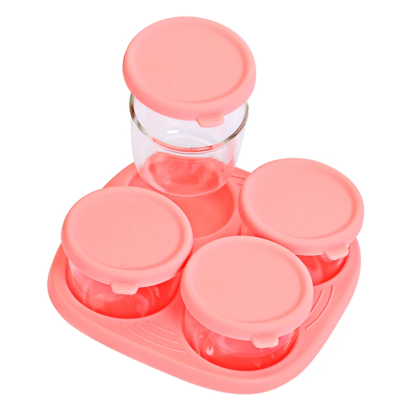 

Food Grade High Borosilicate Glass Silicone 4*120ml 4oz Baby Food Storage Jars