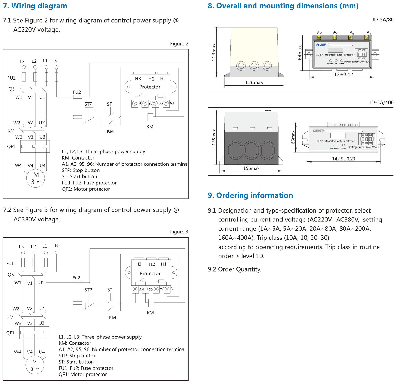 Chint original JD-5A Overload Phase failure Three phase current unbalance protection Integrated Motor Protector