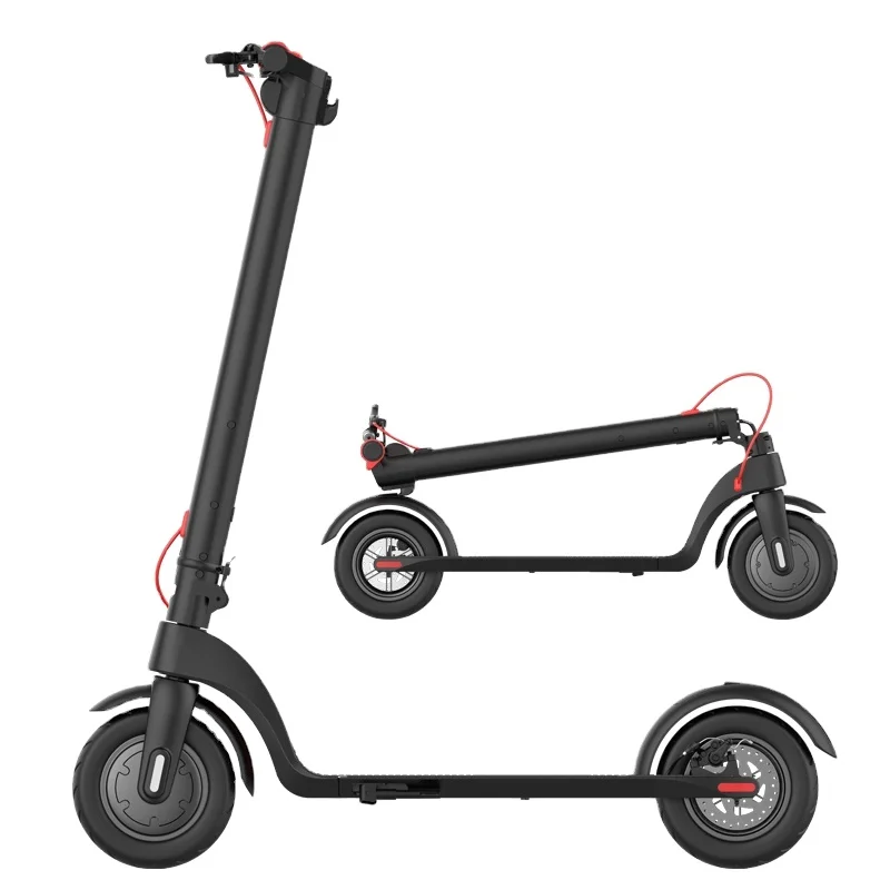 

Two 10 inch Big Wheels 350W Electric Kick Scooter /Foldable with Removable Battery / Prolong Riding Distance, Black and red