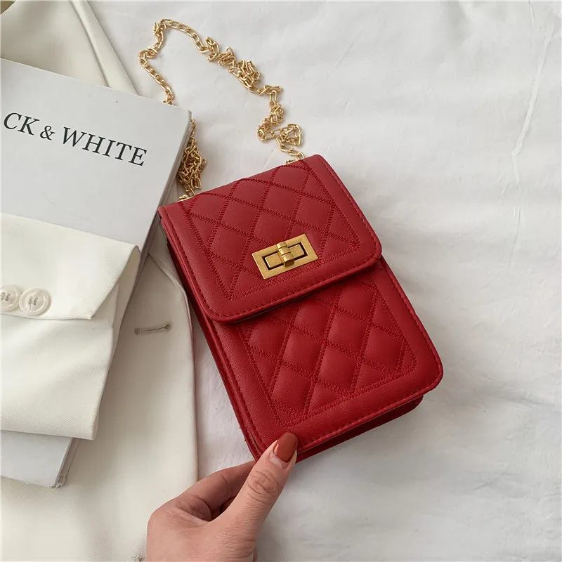 

2022 New Fashion Ladies Handbag Diamond Lattice Single Shoulder Messenger Mobile Phone Bag Mini Bag With Chain For Women, White,red,green,black,brown