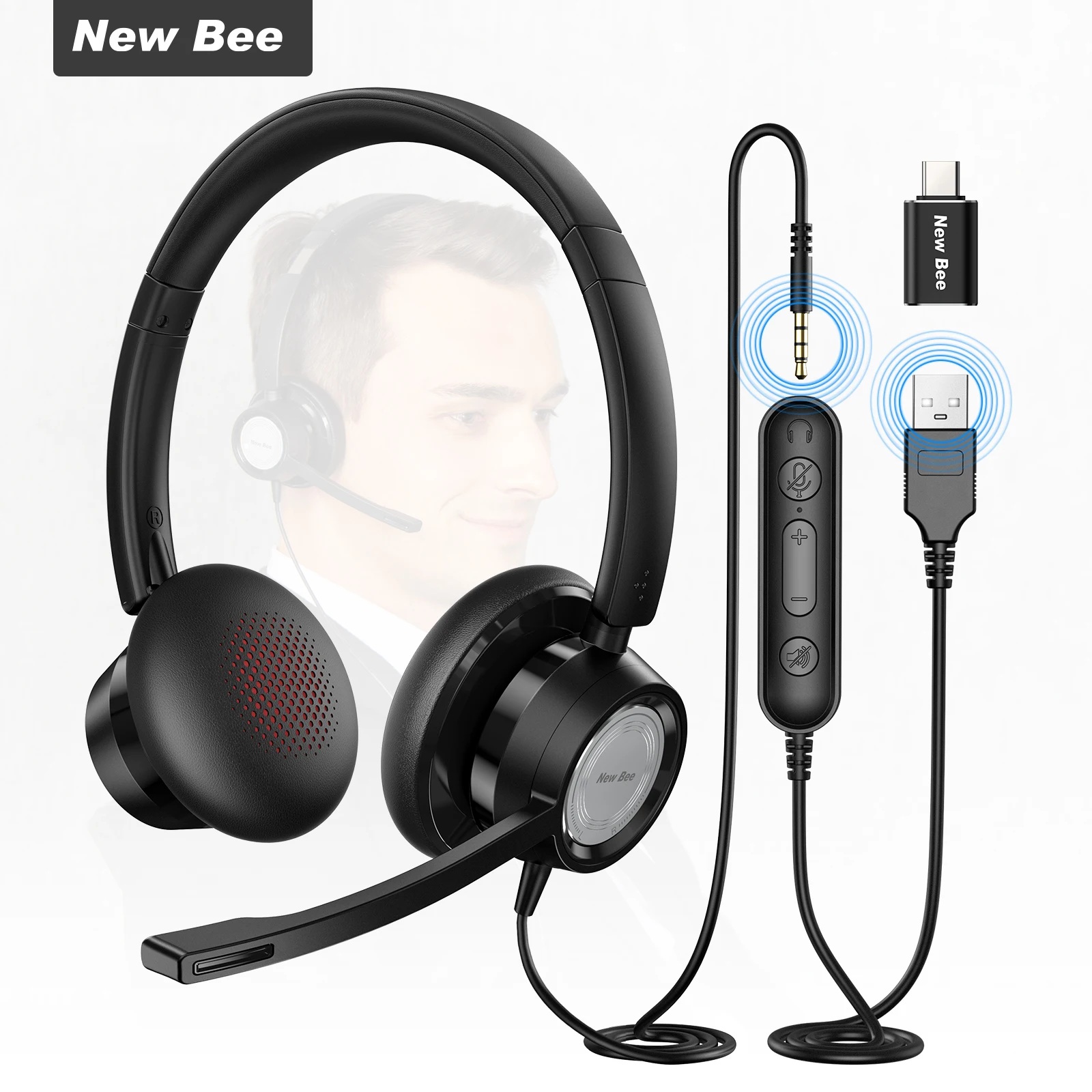 

Computer Headphones Noise Canceling Telephone Wired Microphone Call Center Headset For Business/Office, Black color