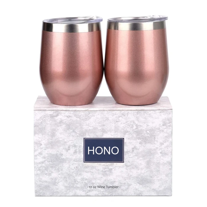 

12oz Insulated Wine Tumbler with Lid Rose Gold, Double Wall Stainless Steel Stemless Insulated Wine Glass, Insulated Coffee Mug