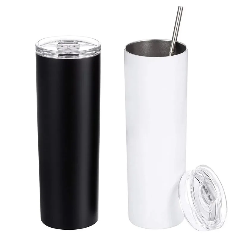 

C11 20oz Slim Stainless Steel Double Wall Mugs with Lid and Plastic Straw Tumblers sublimation blanks Slim Cup