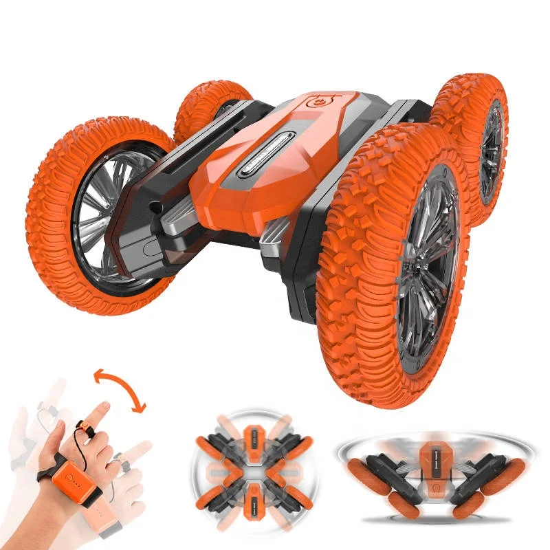 

New Global Drone Brand GD99 racing 360 rolling spinning hand gesture sensing RC stunt car kids toy with remote control, Orange & green