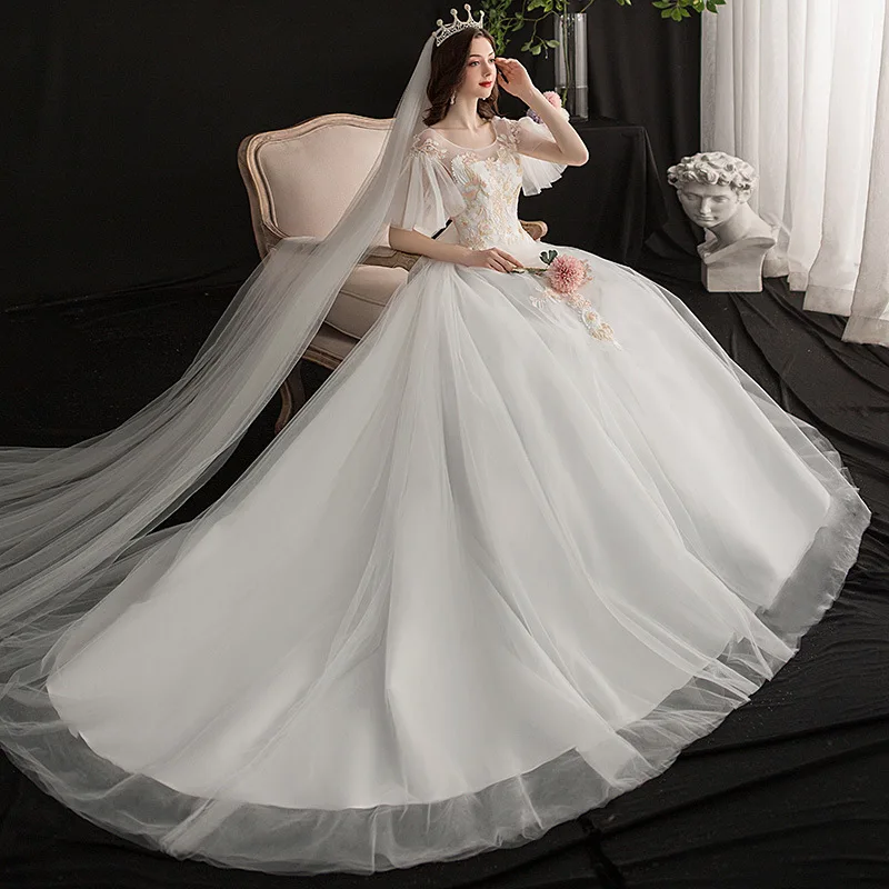 

Elegant Long Sleeve Wedding Veil Ball Gown Dress Evening Muslim Wedding Dress, Custom made