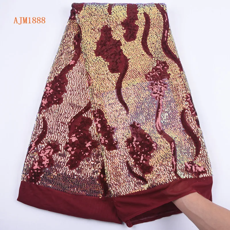 

Latest African Tulle Lace Fabric 2020 High Quality Lace Sequin French Lace Applique Fabric For Wedding 1888