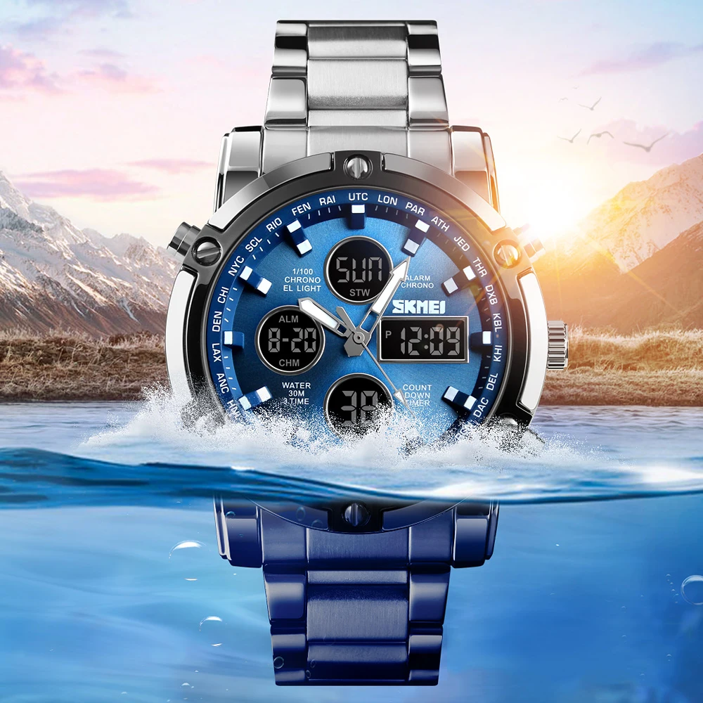 

skmei 1389 men stainless steel digital watch multi-function men wrist watch Reloj digital para hombre