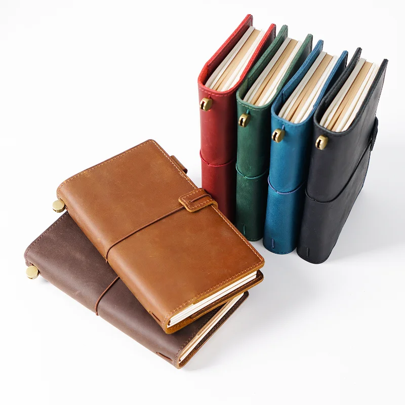 AIGUONIU Handmade Retro Leather Hardcover Travel Notebook Portable Hand Ledger Replaceable Loose Leaf Notebook