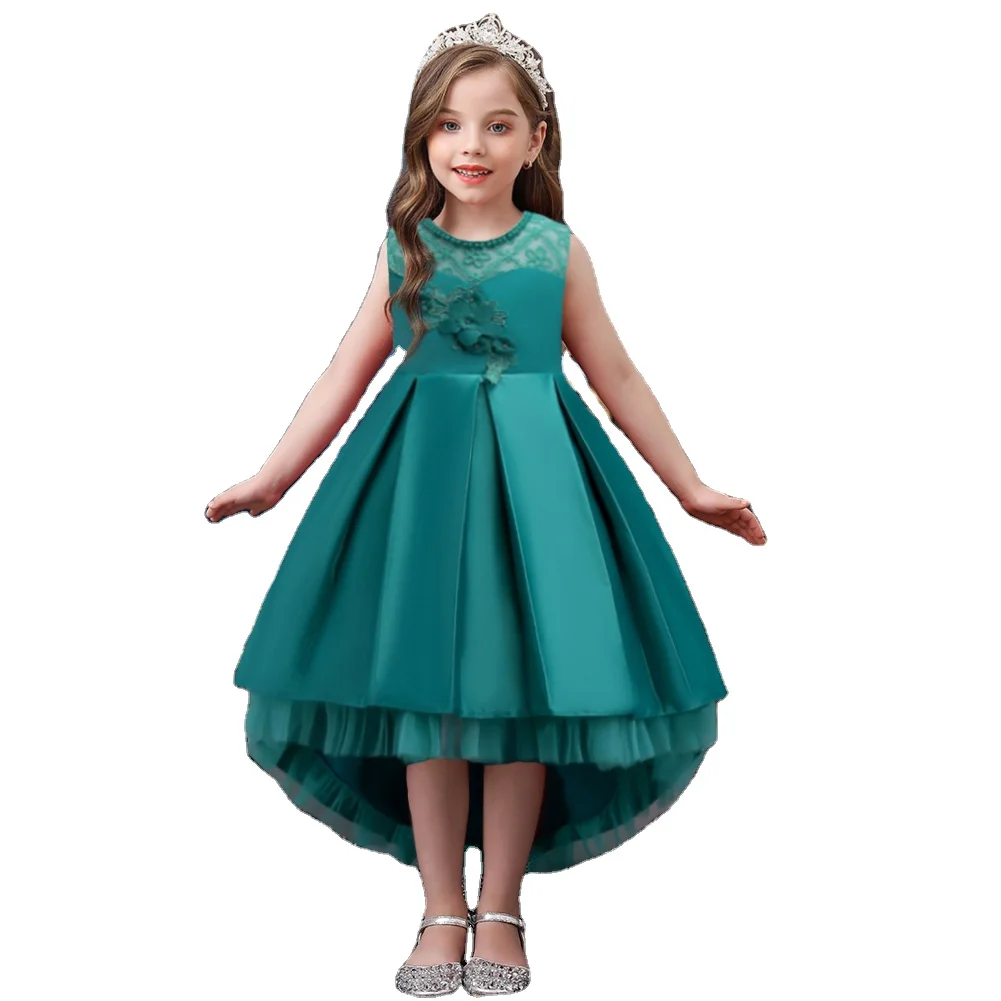 

Western style Flower Girl wedding gown 3-D Embroidered Little Princess party dress Formal kid frock for performance