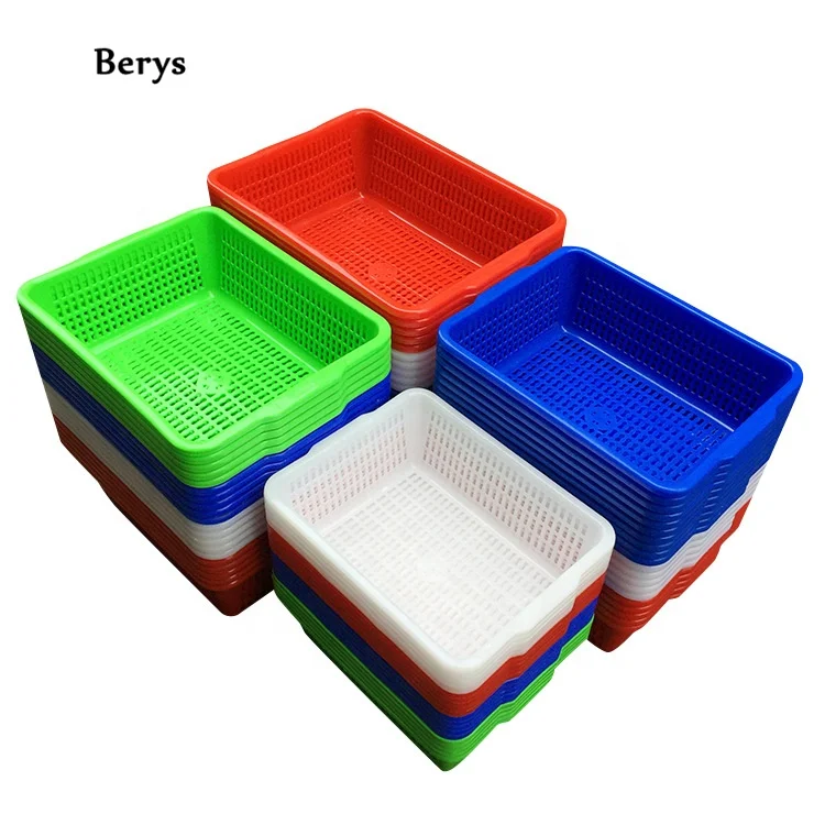 

Wholesale rectangular plastic small empty fruit vegetable storage bin baskets crates for sale, Blue and white