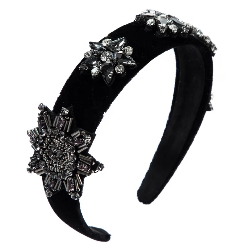 

New Design Hair Band for Woman High Class Baroque Style Hand Made Rhinestone and Seed Beads Big Flower Hair Bands for Woman, Picture shows