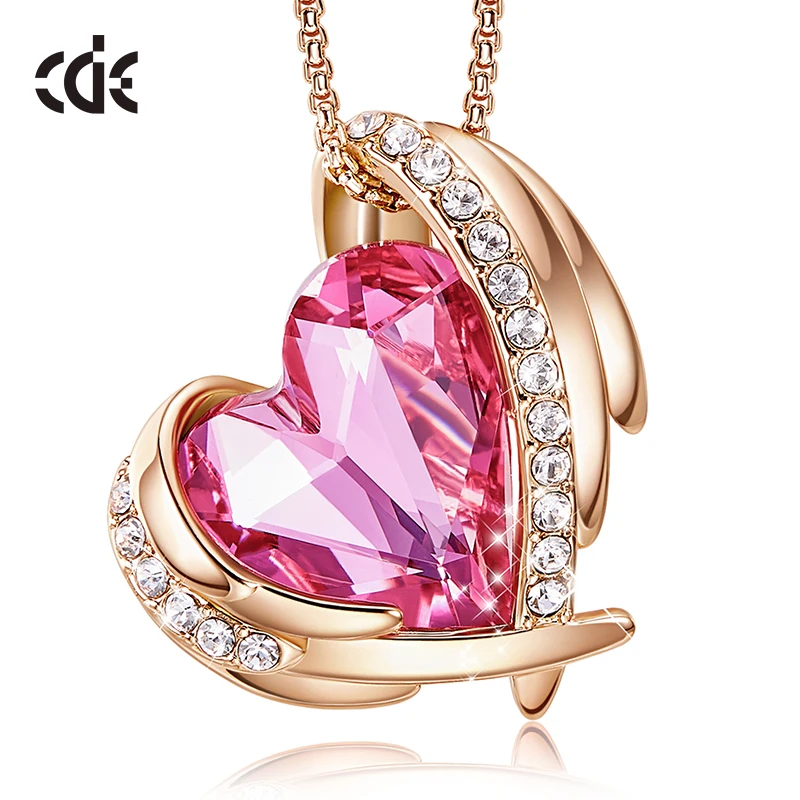 

CDE N1751 Custom Luxury Jewelry Heart-Shaped Crystal Gemstone Stone Dainty Gold Plated Heart Pendant Necklace For Woman