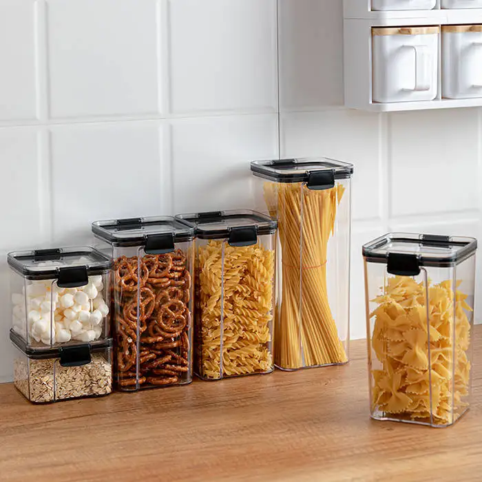 

Set of 4 Airtight BPA Free Kitchen Pantry Organization Food Storage Container For Rice Cereal Storage Box with Lid, Transparent