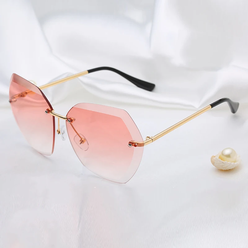 

New Arrival Eyewear 2020 UV400 Oversized Ocean Lens Shades Sun glasses Women Female Lady Rimless designer Sunglass