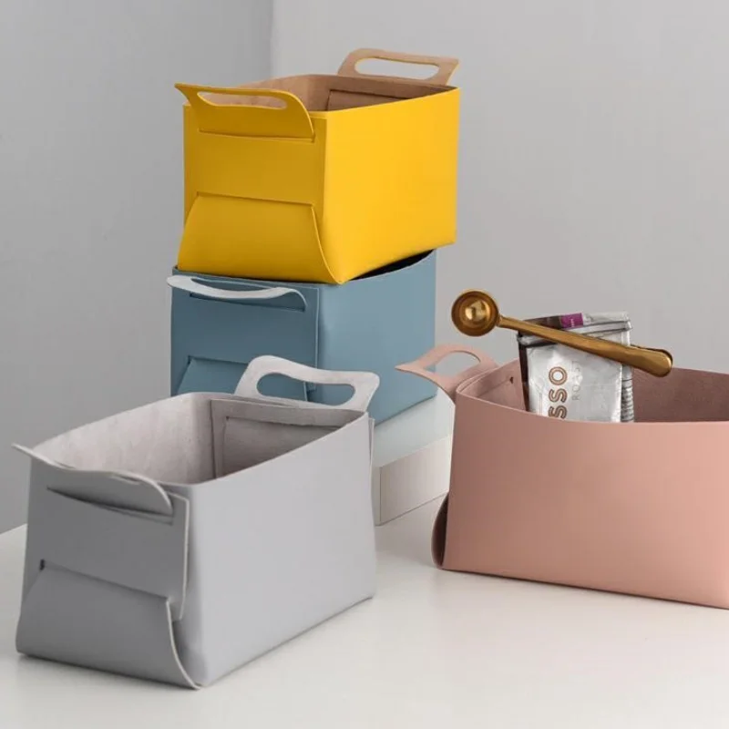 

Leather Home Decorative Foldable Basket Wire Organizer Sundries Holder Bins for Storage, Pink/blue/green/brown/gray/yellow
