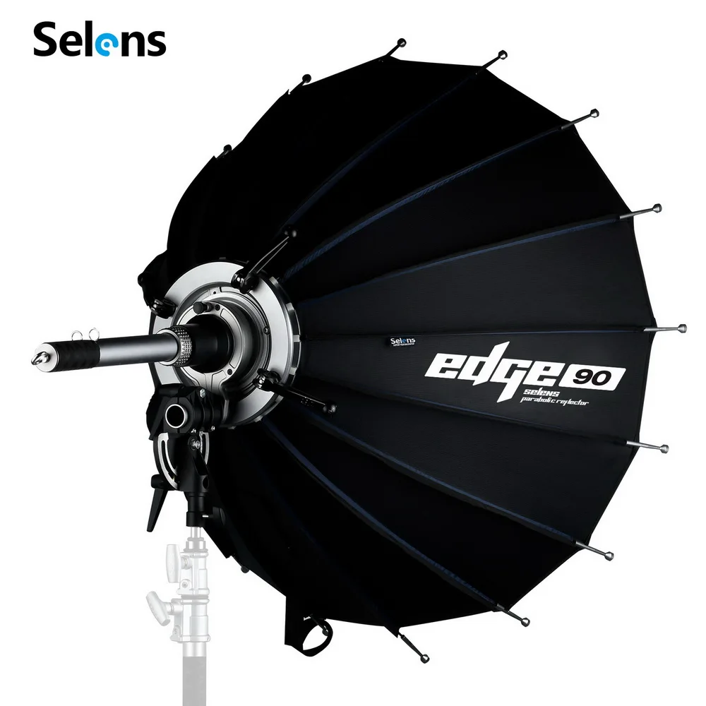 

Selens Edge 90cm Parabolic Umbrella Softbox Reflector with Extendable Reflective Bracket Bowens M For Professional Photographers, Black & silver