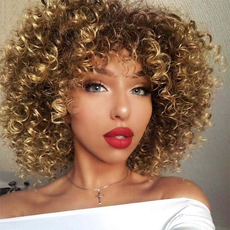 

Aisi Beauty Topselling Vendor Multi Color Afro Kinky Curly Loose Wave Bob Wig With Bangs For Black Women Synthetic Hair Wigs