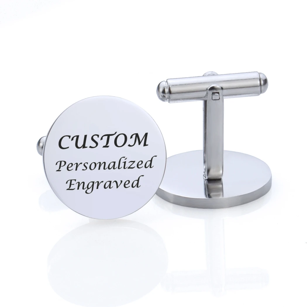 

Engraved Stainless Steel Cufflinks Customized Gifts for Men Groom Father Wedding Silvery Mirror Steel Titanium Cuff Links