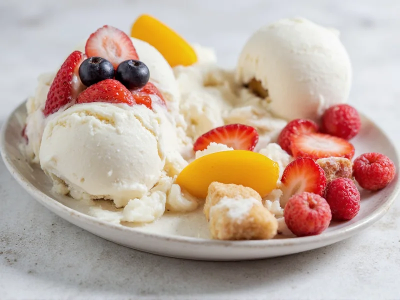 Homemade ice cream with fresh fruit toppings