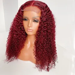 Lace Front Human Hair Burgundy Red Curly Wigs Deep