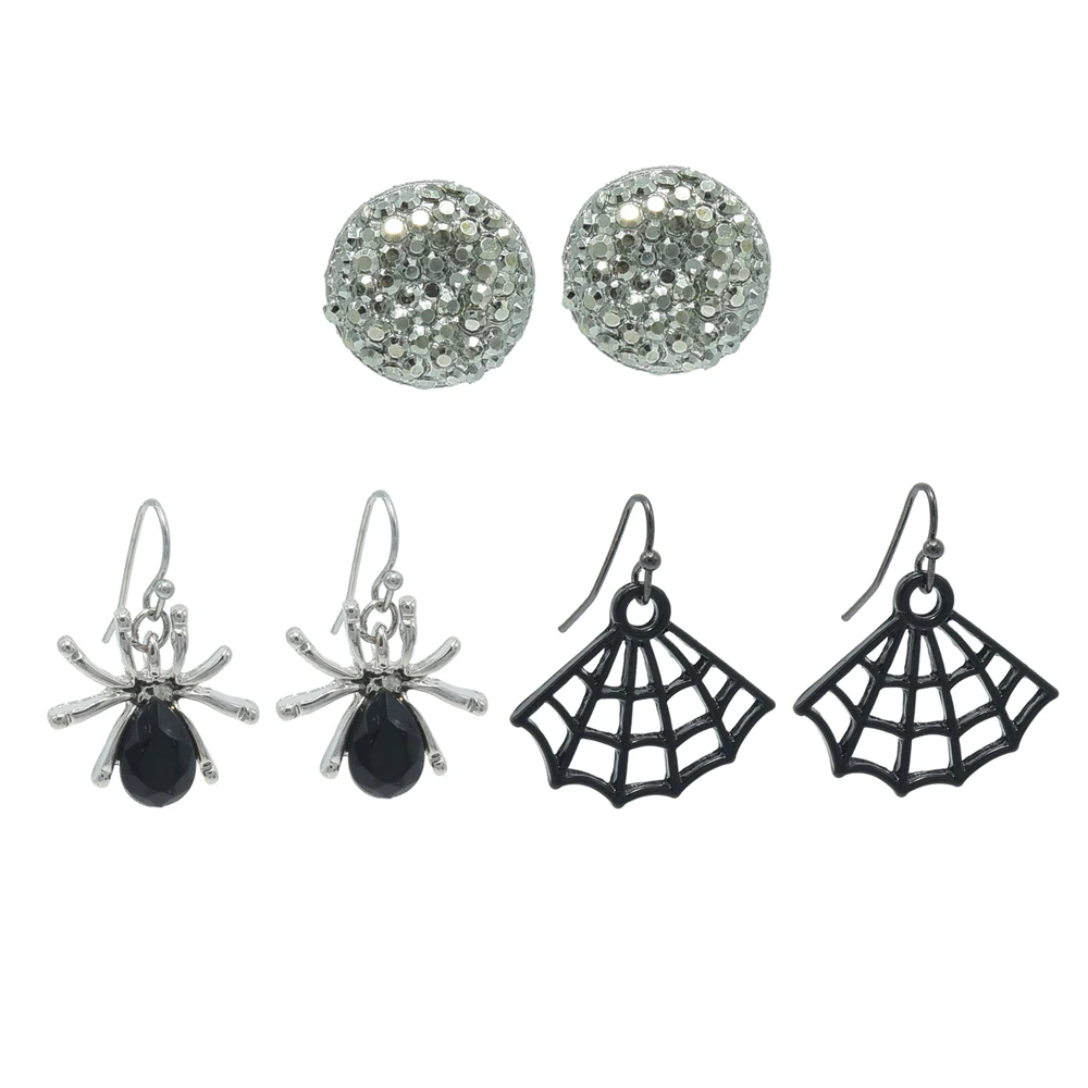 

Veijer Halloween Jewelry Silver Black Gun Plated Alloy Spider Web Resin Drop Earrings, Multi