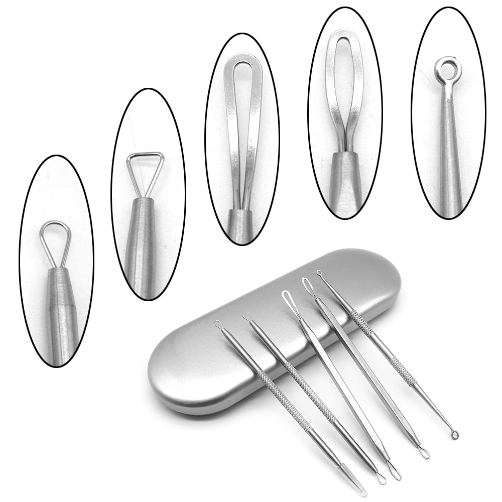 

5pcs Stainless Steel Pore Cleaner Comedone Extractor Pimple Tool Kit Blackhead Remover Needle