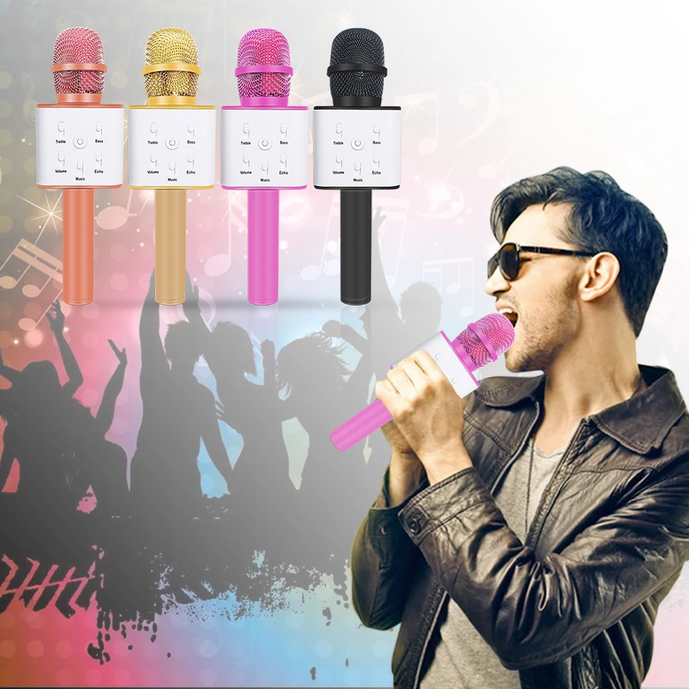 

Portable Handheld professional Q7 USB Wireless Karaoke Microphone Speaker for Christmas Gift Promotion, Black, gold, rose etc