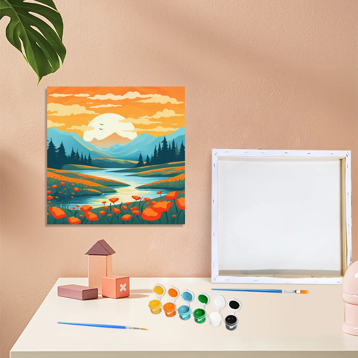 CHENISTORY Diy Paint by Numbers for Starter Kit Cartoon River Sunrise Acrylic Paint by Numbers for Diy Gift