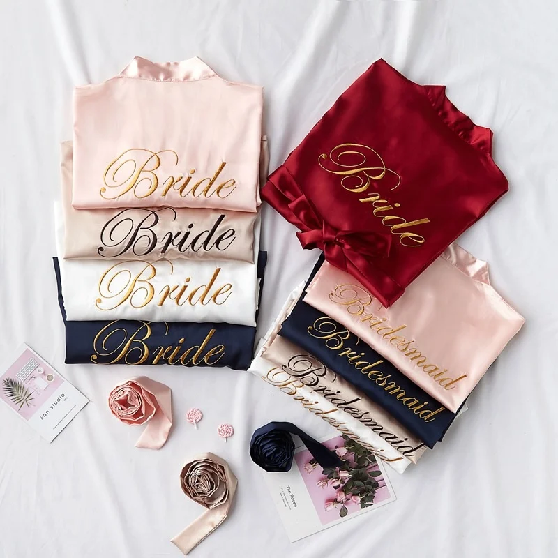 

New silk satin embroidery robe sleepwear women wedding bride and bridesmaid robes