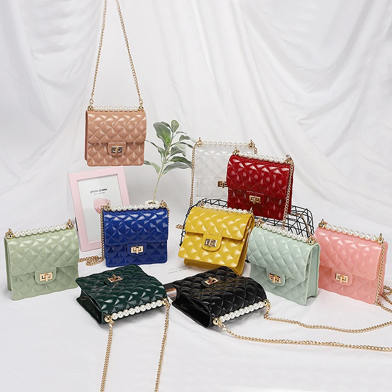 

2021 new jelly bag rhombus chain pearl bag one shoulder Crossbody all kinds of small square bag fashion trend