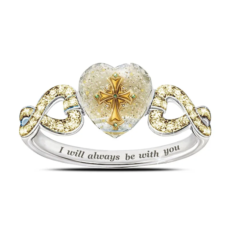 

Golden Picture Heart Shaped Ring Crystal Religious Ring Women Children Ring